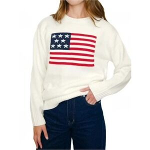Mighty Fine Sweater Women XL Cream American Flag Knit Patriotic Crewneck